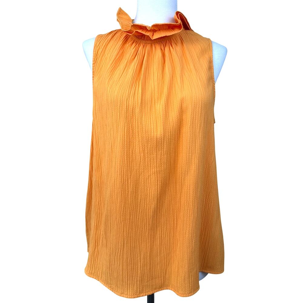 THML Orange Textured Sleeveless Blouse Small Ruffle Neck Boho Top